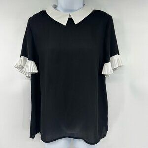 CeCe Women's Short Sleeve Color Blocked Collared Blouse (S)